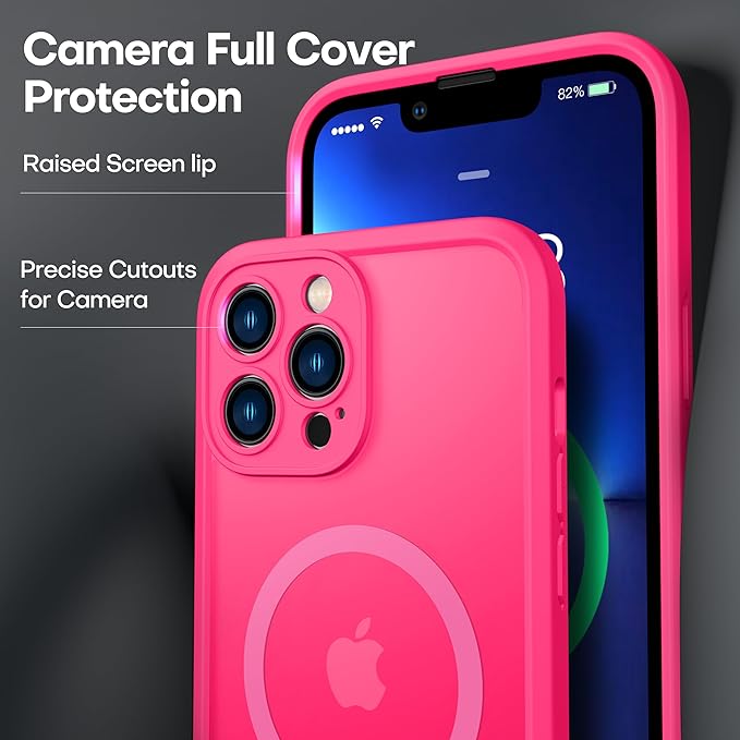 ImpactStrong Magnetic Guard Designed for iPhone 13 Pro Max Case [Camera Protection] [Military Grade Drop Tested] [Compatible with MagSafe] Slim Translucent Matte Phone Case (6.7") - Hot Pink