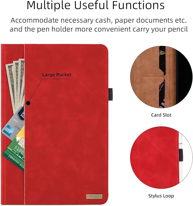 Case for Lenovo Tab M10 Plus 10.6 2022 Released, Multi-Angle Viewing Smart Cover with Pocket, Business PU Leather Flip Stand Cover with Card Slot -Red