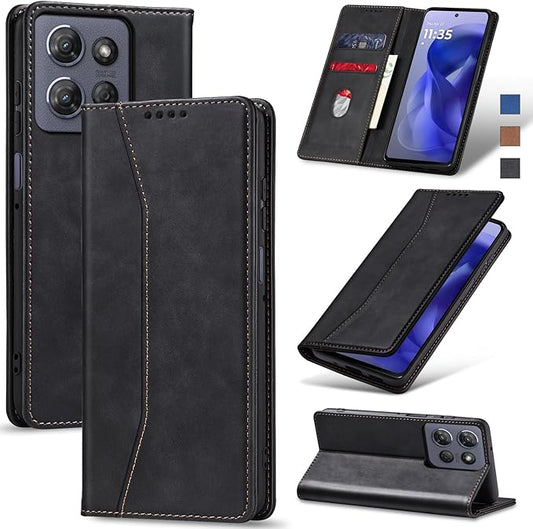 Jasonyu Flip Wallet Case for Moto G Power/Play (2025),Leather Magnetic Folio Cover with Card Holder,Kickstand - TPU Shockproof Durable Protective Phone Case,Black
