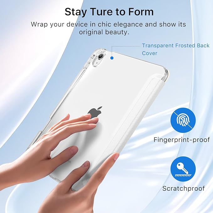 MoKo for iPad (A16) 11th Generation Case 11 Inch 2025, iPad 10th Generation Case 10.9 Inch 2022 with Pencil Holder, Slim Light Trifold Protective Cover with Hard PC Transparent Back Shell, White