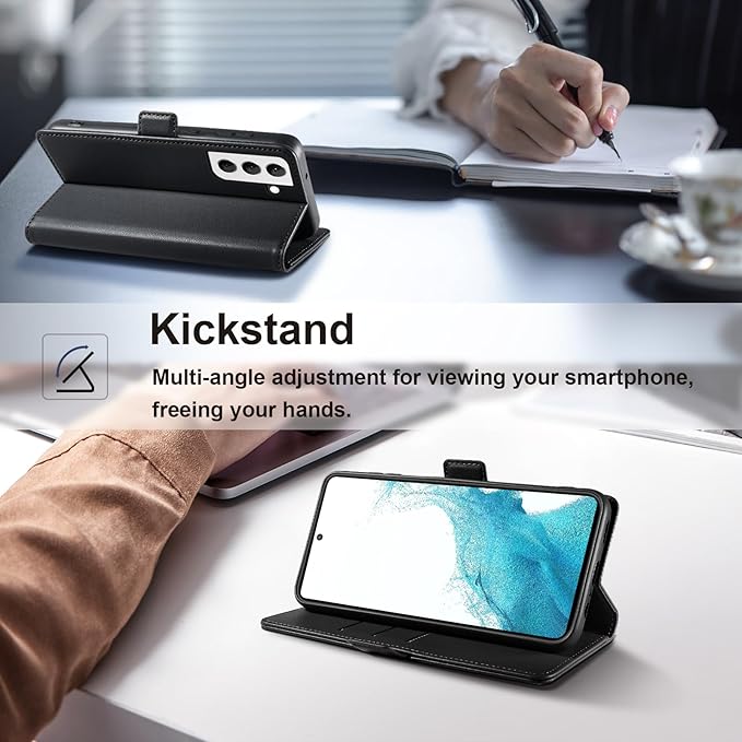 Wallet Flip Case for Samsung Galaxy S22 5G - [RFID Blocking] Luxury PU Leather Card Holder Magnetic Phone Cover with Kickstand,Shockproof Protective Case,Black