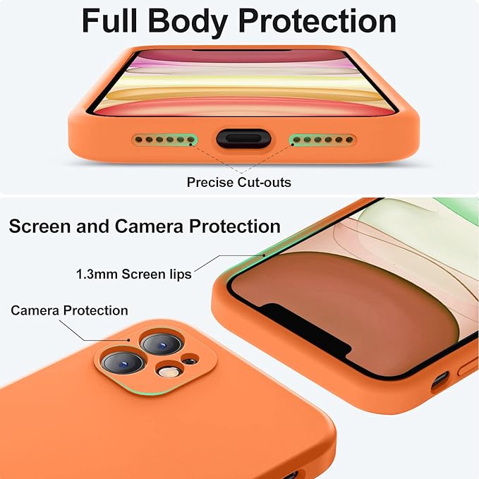 Vooii Compatible with iPhone 11 Case, Upgraded Liquid Silicone with [Flat Edges] [Camera Protection] [Soft Anti-Scratch Microfiber Lining] Phone Case for iPhone 11 6.1 inch - Bright Orange