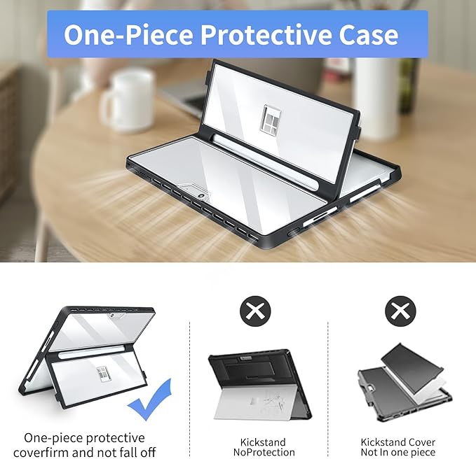 Case Updated Version fit Microsoft Surface Pro 11/10/9/8 13-Inch, All-in-one Rugged Case Compatible with Type Cover Keyboards,Semi-Translucent