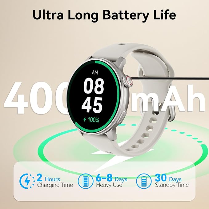 KPEP GPS Running Watches for Men Women, 1.43'' AMOLED/2 Straps/3ATM Waterproof Sports Watch, Compass, Barometer, Altimeter, 24/7 Stress/SpO2/Heart Rate Monitor, Sleep Tracker, Fitness Tracker, White