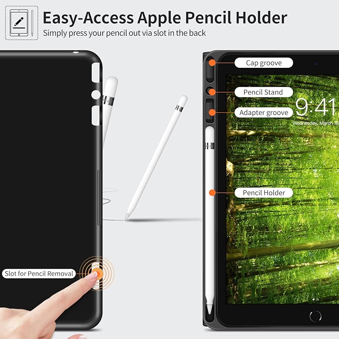 H HOLIMET Case for iPad 9th Generation 10.2 Inch 2021 iPad 8th 7th Generation 2020/2019 with Pencil Holder Vegan Leather Auto Sleep/Wake Smart Shockproof Protective Cover