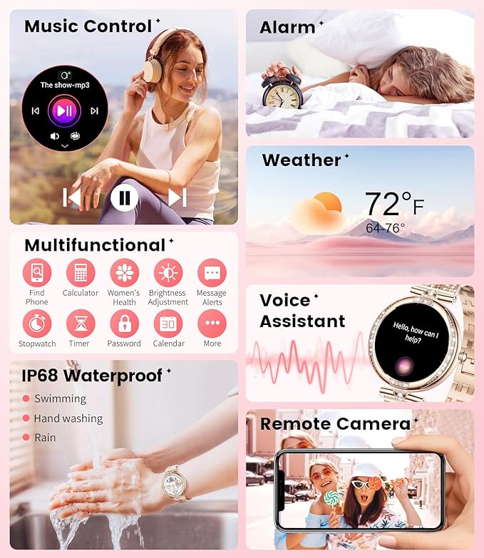 LIGE Smart Watches for Women (Answer/Make Call) with Diamonds，1.19” AMOLED Smartwatch with Heart Rate/SpO2/Sleep Monitor,IP68 Waterproof Fitness Tracker 111 Sport Modes Pedometer for Android iOS,Gold