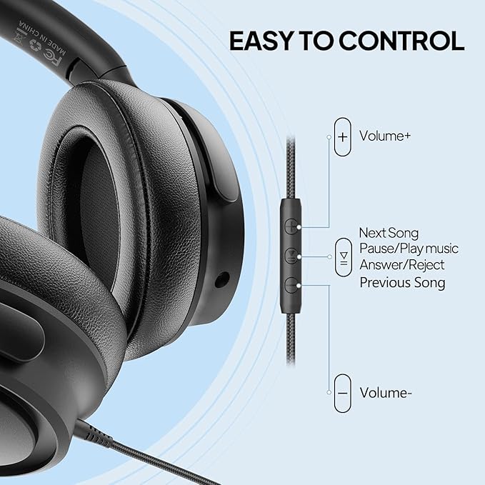 Wired Over-Ear Headphones with USB C Connector, Hi-Fi Stereo Sound, Noise-Isolating Ear Cups, Comfortable Fit for USB C Devices (with Bag, Black)