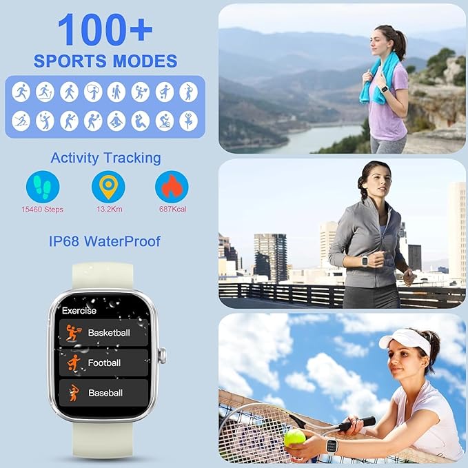 Smart Watch, 1.91"Smartwatch for Men Women (Answer/Make Call), Fitness Tracker with 100+ Sport Modes, IP68 Waterproof, Heart Rate/Sleep Monitor, Activity Tracker for Android iOS Silver Pearl White