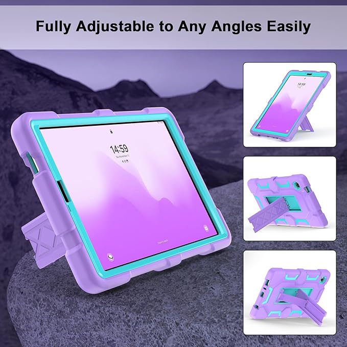 CCMAO Case for Samsung Galaxy Tab A9 Case 8.7 Inch 2023 Model, Heavy Duty Shockproof Hybrid Three Layer Protective Cover with Kickstand for Samsung A9 Tablet 8.7" (SM-X110/X115/X117), Purple+Green
