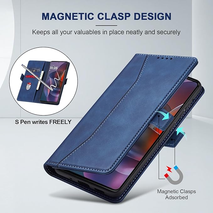Jasonyu Flip Wallet Case for Moto G Stylus 5G (2025),Leather Magnetic Folio Cover with Card Holder,Kickstand - TPU Shockproof Durable Protective Phone Case,Blue