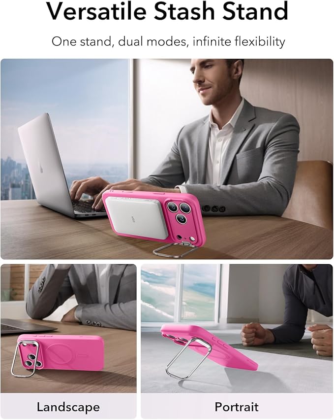 ESR Silicone Case for iPhone 17 Pro Max, Built-in Camera Stash Stand Compatible with MagSafe, Military-Grade Drop Protection Magnetic Phone Case for iPhone 17 Pro Max, Cloud Series, Rosy Pink