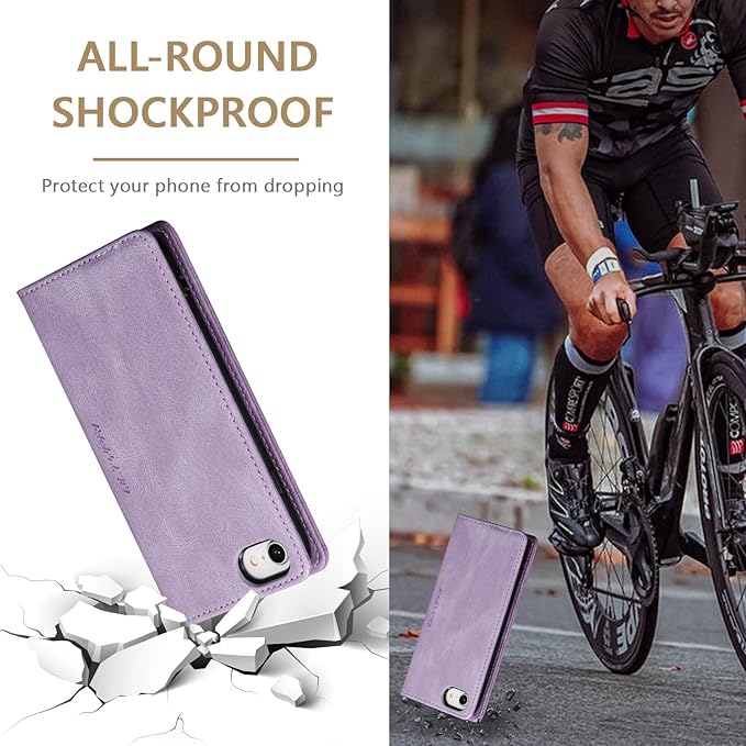 QLTYPRI Case for iPhone 16e, Vintage PU Leather Wallet Case Card Slot Kickstand Magnetic Closure Shockproof Flip Folio Cover for iPhone 16e - Retro Purple