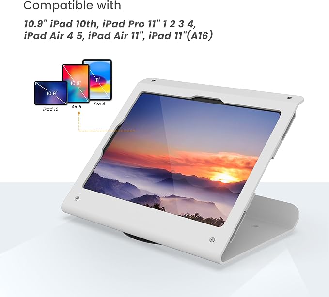 Tablet POS Stand - Heavy Duty Steel Kiosk Stand with 360° Swivel Base Anti-Theft Compatible with 10.9" iPad 10th, Pro 11" 1 2 3 4, Air 4 5, Air 11", iPad 11"(A16) - BSC102WA