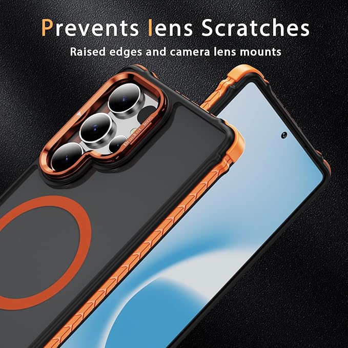 Magnetic for Samsung Galaxy S25 Ultra Case Orange Fit for MagSafe Military-Grade Shockproof Protection Adjustable Kickstand Slim Matte Anti-Fingerprint Cover Men Women