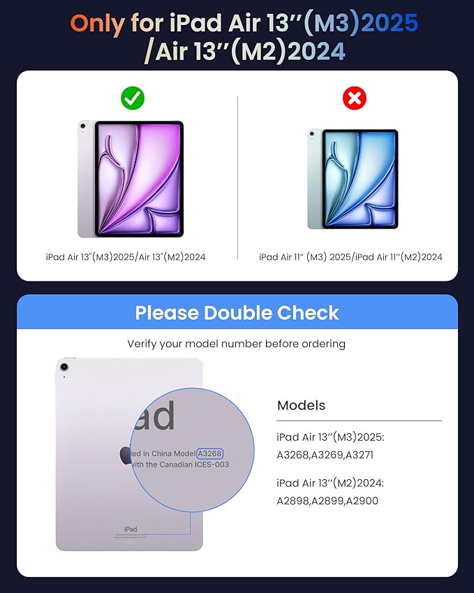 typecase Edge+ Keyboard Case for iPad Air 13-inch(M3 2025 / M2 2024),Ultra-Slim Detachable Case,Portrait & Typing Modes,Built-in Trackpad,11-Color Backlight,Magnetic Stand,Pencil Holder,Carbon Fiber