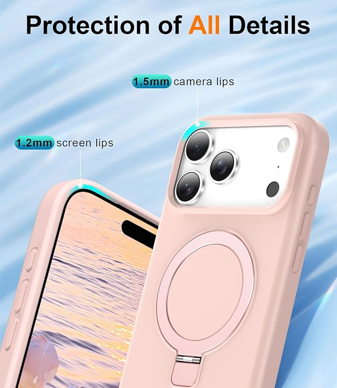 ZHK Liquid Silicone Designed for iPhone 17 Pro Max Case with Magnet Stand, [Precise Camera Lens Protection][Mil-Grade Drop Shockproof][Soft Anti-Scratch Microfiber Lining] Slim Fit Cover, Pink