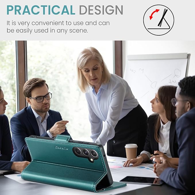 AUPAI for Samsung Galaxy S23 FE Wallet Case with Credit Card Holder, PU Leather RFID Blocking Folio Flip Kickstand Magnetic Clasp Protective Phone Cover for Women Men Cyan