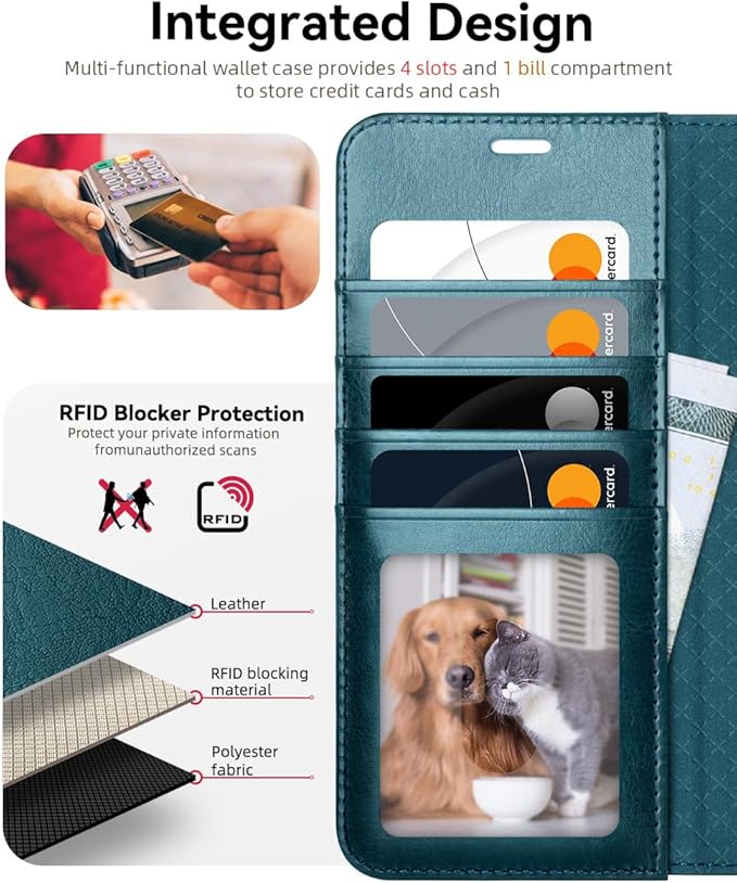 OCASE Compatible with Galaxy S25 FE Wallet Case, PU Leather Flip Folio Case with Card Holders RFID Blocking Kickstand [Shockproof TPU Inner Shell] Protective Phone Cover 2025, Peacock Blue