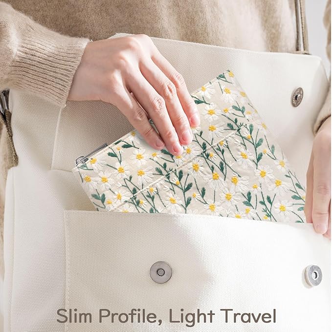 9-11 Inch Embroidered Daisy Padded Carrying Case Protective Tablet Sleeve for iPad A16 11th Gen 11"/10th Gen 10.9", iPad Air 11"/Pro 11"/Air 5th 4th 10.9", Galaxy Tab A9+ Plus 11", Beige