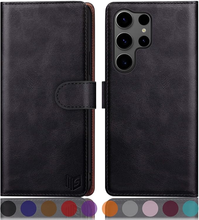 SUANPOT Compatible with Samsung Galaxy S25 Ultra Wallet case with RFID Blocking Credit Card Holder,Flip Book PU Leather Protective Cover Women Men for Samsung S25 Ultra Phone case Black