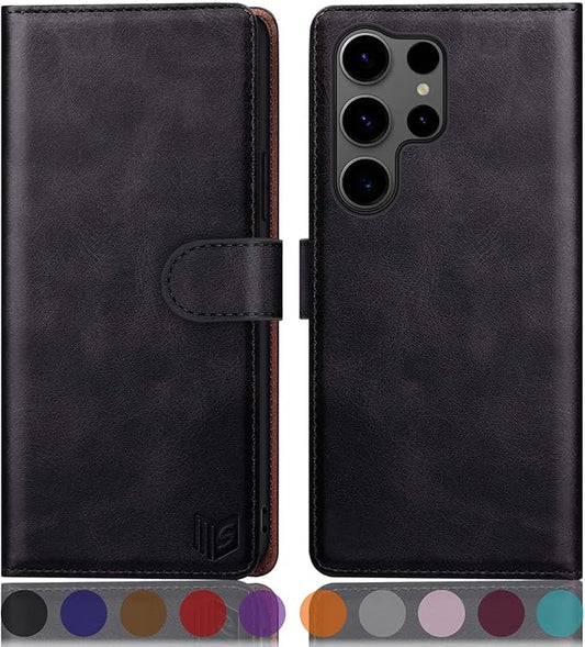 SUANPOT Compatible with Samsung Galaxy S25 Ultra Wallet case with RFID Blocking Credit Card Holder,Flip Book PU Leather Protective Cover Women Men for Samsung S25 Ultra Phone case Black
