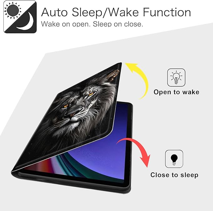 Case for Samsung Galaxy Tab S10 FE/ S9 FE 5G 10.9 Inch/Tab S9 11 Inch, Slim PU Leather Stand Cover with Auto Wake/Sleep, Multi-Angle Viewing & Shockproof, Lion