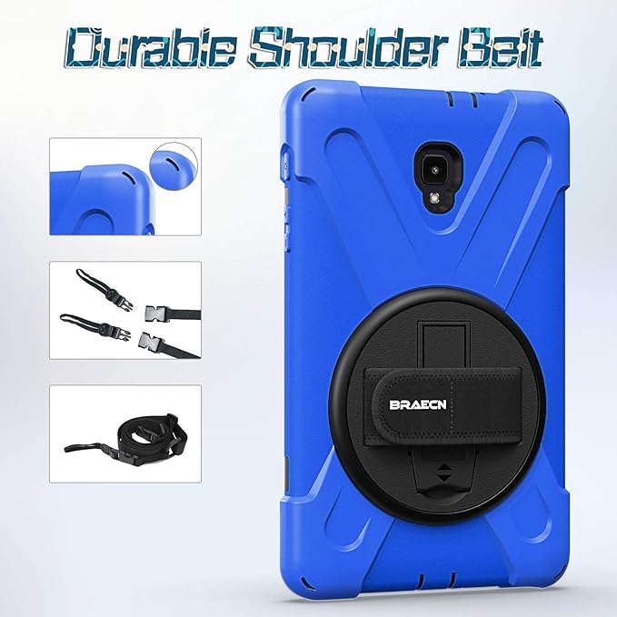 BRAECNstock for Samsung Galaxy Tab A 8.0 2017 Case (SM-T380/T385) Heavy Duty Shockproof Protective Case with Rotating Hand Strap Kickstand Shoulder Strap Galaxy Tab A SM-T380 Tablet Case Kids - Blue