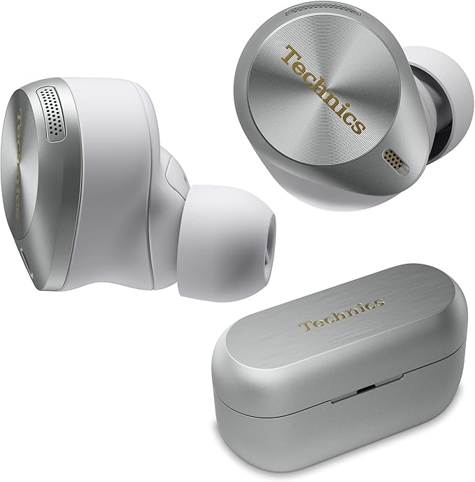 Technics Premium Hi-Fi True Wireless Bluetooth Earbuds with Advanced Noise Cancelling, 3 Device Multipoint Connectivity, Wireless Charging, Hi-Res Audio + Enhanced Calling - EAH-AZ80-S (Silver)