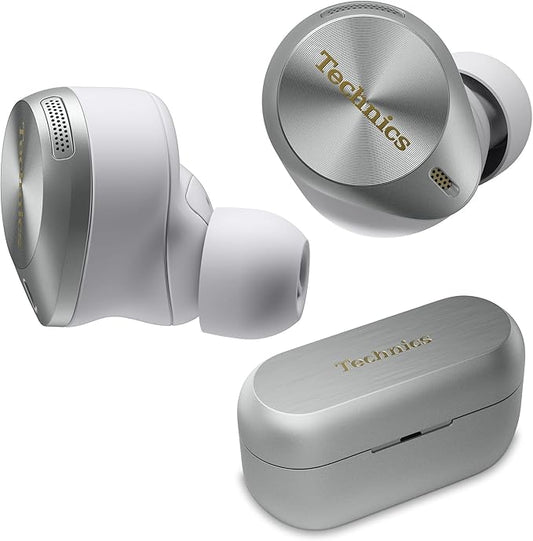 Technics Premium Hi-Fi True Wireless Bluetooth Earbuds with Advanced Noise Cancelling, 3 Device Multipoint Connectivity, Wireless Charging, Hi-Res Audio + Enhanced Calling - EAH-AZ80-S (Silver)