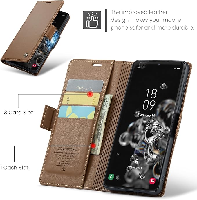 Case for Samsung Galaxy S20 Ultra Wallet Case, RFID Blocking PU Leather Flip Folio Cover Card Holder Kickstand Shockproof Phone Case Compatible with Samsung Galaxy S20 Ultra, Brown