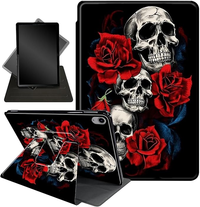 Case for Lenovo Tab P11 Plus Case 2021 (TB-J616F / J616X), 360 Degree Rotating Folding Stand,with Auto Sleep/Wake Case for Lenovo Tab P11 11” 2020 (TB-J606F TB-J606X),Floral Flower Rose Skull