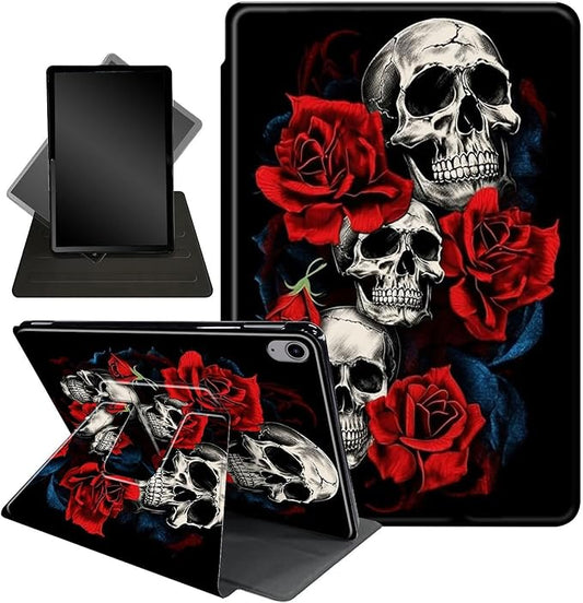 Case for Lenovo Tab P11 Plus Case 2021 (TB-J616F / J616X), 360 Degree Rotating Folding Stand,with Auto Sleep/Wake Case for Lenovo Tab P11 11” 2020 (TB-J606F TB-J606X),Floral Flower Rose Skull