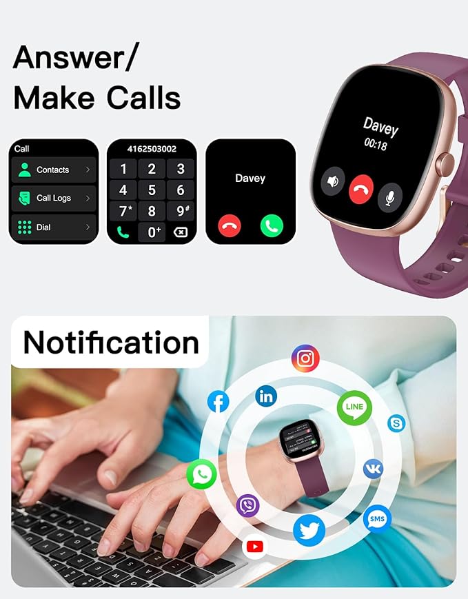 Fitness Tracker 2025 Ver. (Answer/Make Calls), 1.85" Smart Watch Fitness Watches for Women Men with 24/7 Heart Rate Blood Oxygen Monitor Sleep Tracker 100+ Sport Modes IP68 Waterproof (Purple)