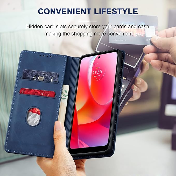 Jasonyu Flip Wallet Case for Moto G Play (2023)/Moto G Power (2022),Leather Magnetic Folio Cover with Card Holder,Kickstand - TPU Shockproof Durable Protective Phone Case,Blue