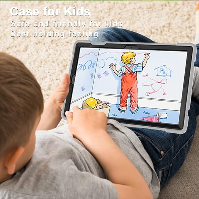 Samsung Galaxy Tab A8 Case with Kickstand, Hybrid Shockproof Rugged Cover for Samsung A8 Tablet 10.5 Inch (SM-X200/X205/X207), Gray+Black