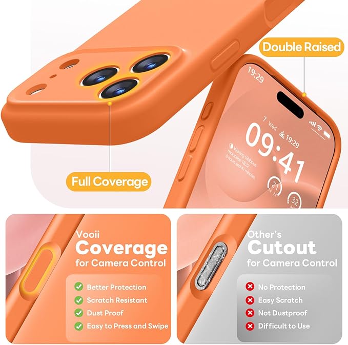 Vooii Magnetic Compatible with iPhone 17 Pro Max Case (Compatible with Magsafe) (Upgraded Camera Protection) Liquid Silicone Shockproof Full Body Protective Phone Cover for Women Men, Bright Orange