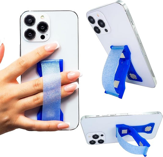 LOVEHANDLE PRO Premium Phone Grip - Silicone Phone Strap - Magnetic Phone Mount and Kickstand for Smartphone and Tablet - Sapphire Glitter Silicone