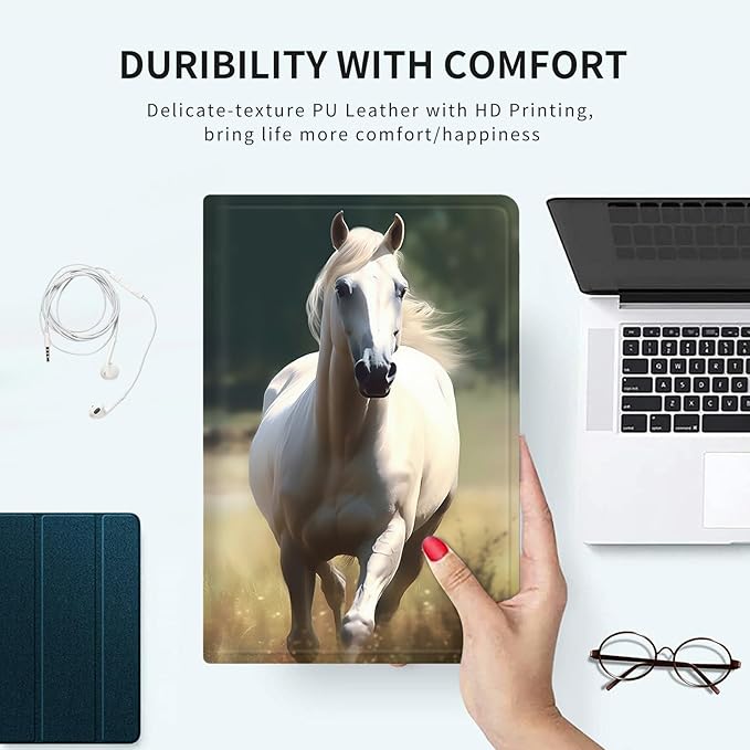 Case for Microsoft Surface Pro 9 / Pro 9 5G 13-Inch 2022 PU Leather Slim Lightweight Multiple Angles Stand Smart Cover with Auto Wake/Sleep for Microsoft Surface Pro 9 2022, White Horse