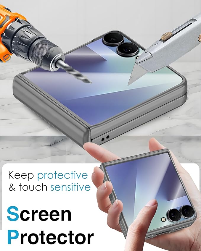 STORMTAL for Samsung Galaxy Z Flip 7 Case, Hinge Protection, Built-in Screen Protector, Wireless Charging, Shockproof, Slim Rugged Phone Protective Case for Galaxy Z Flip 7 Gray