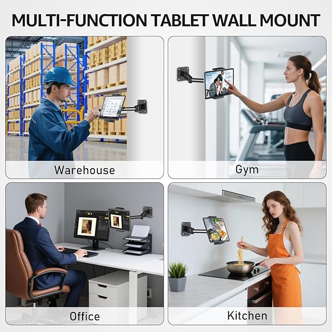 Urmust Tablet Wall Mount Holder for iPad, 360°Rotation Adjustable Tablet Stand Holder with Aluminum Extendable Arm, for iPad mini/Air/Pro/Galaxy Tab/Kindle, All 4.7-13" Phones & Tablets