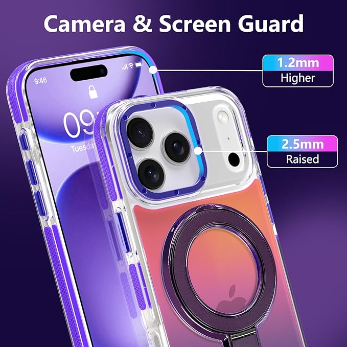 MOWIME Magnetic for iPhone 17 Pro Max Case with Stand [Compatible with Magsafe] [Fashion Fluorescent Design] [1 Screen Protector] Slim Translucent Matte Case for iPhone 17 Pro Max 6.9" 2025, Purple