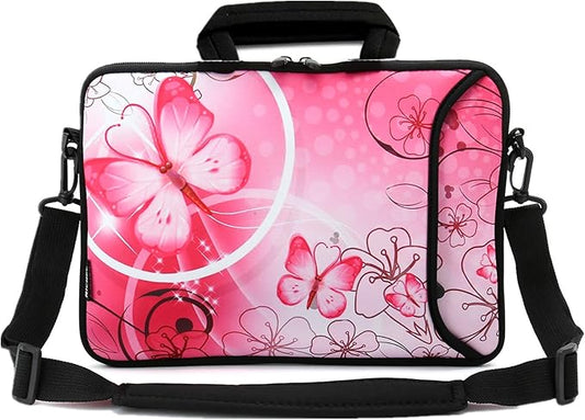 RICHEN 10 inch Messenger Bag Carrying Case Sleeve with Handle Accessory Pocket Fits 7 to 10-Inch Laptops/Notebook/Kids tablet (7-10.2 inch, Pink Butterfly)