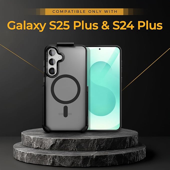 MOTIVE Designed for Samsung Galaxy s25 Plus Case with Belt Clip, Semi-Clear Case Magnetic Compatible with MagSafe, Slim Cover, Drop Tested s25 Plus Holster Case 6.7” | Clear Frost [Fits s24 Plus]