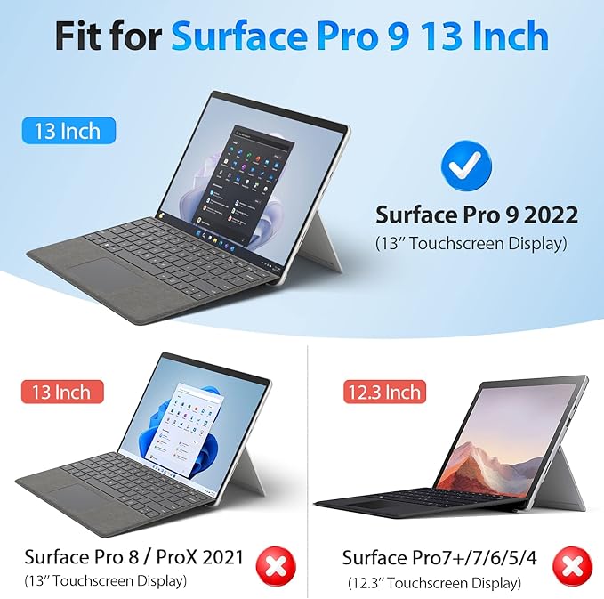 CoBak Case for Surface Pro 2024 Copliot PC 11th Edition - for Microsoft 13 Inch Tablet, Fits Keyboard and Kickstand with Multiple Angle (Black, Pro 11/10/9/8/X)