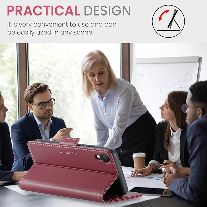 for iPhone XR Case, Premium PU Leather Wallet Case Flip Cover with [RFID Blocking][Card Holder][Stand Function] Shockproof Protective for Apple iPhone XR, Red