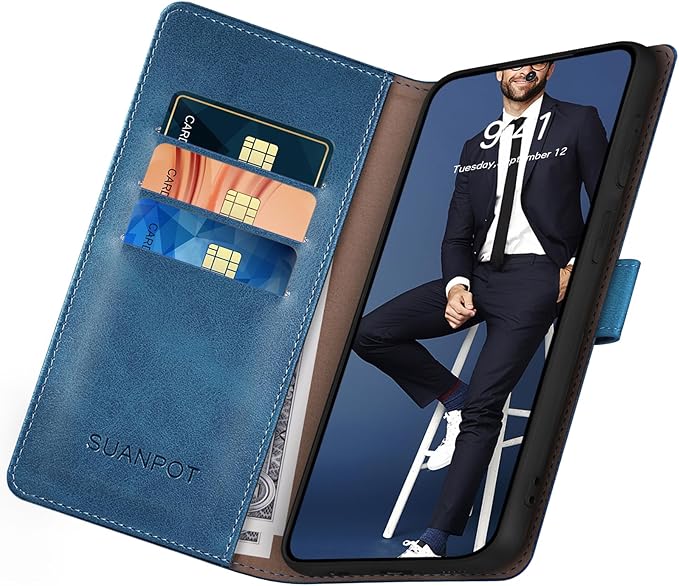SUANPOT Compatible with Samsung Galaxy S25 FE 5G Wallet case with RFID Blocking Credit Card Holder,Flip Book PU Leather Protective Cover Men Women for Samsung S25 FE case Sky Blue