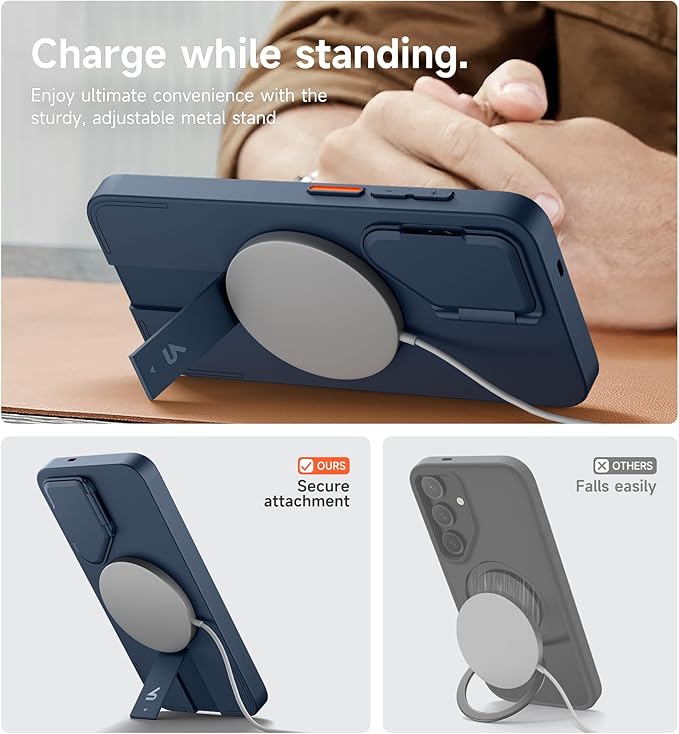 SURITCH for Samsung Galaxy S25+ Plus Phone Case, Magnetic Shockproof Protective Cover with Camera Cover & Adjustable Metal Kickstand for Galaxy S25+ Plus(2025)-Dark Blue