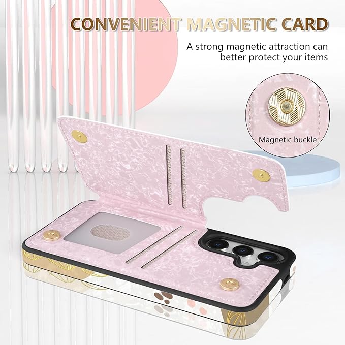 NNH Compatible with Samsung Galaxy S25 Plus Wallet Case with RFID Blocking Card Slots Folio Flip PU Leather Kickstand Double Magnetic Clasp Design Cover for Galaxy S25+(6.7inch-Morandi Line Flower)