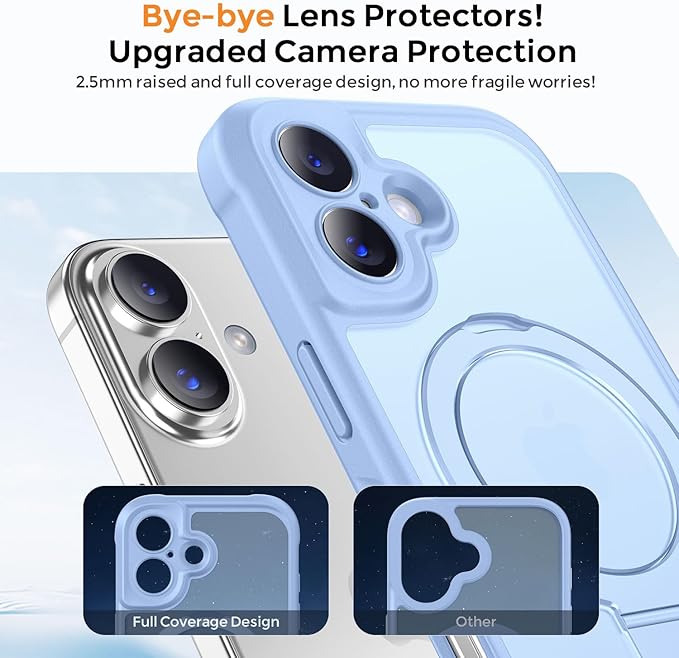 MOCCA Compatible with iPhone 17 Case with Magnetic Invisible Stand [Full Camera Protection] [Compatible with Magsafe] Military Drop Shockproof Translucent Matte Phone Case Cover 6.3",Light Blue