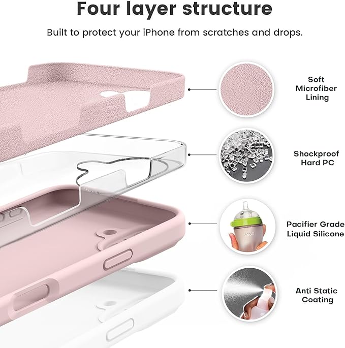 Vooii Compatible with iPhone 16 Case, Liquid Silicone Upgrade [Camera Protection] [Soft Anti-Scratch Microfiber Lining] Shockproof Phone Case for iPhone 16 6.1 inch - Chalk Pink